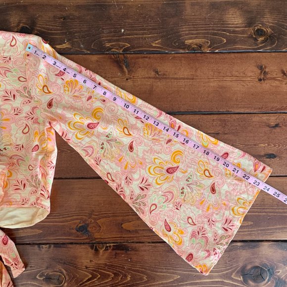 Zara Boho Bell Sleeve Open Tie Back Orange Floral Paisley Women's Small Blouse - Picture 15 of 16